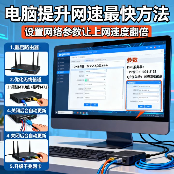 电脑怎样提升网速最快，如何设置网络参数让上网速度翻倍？